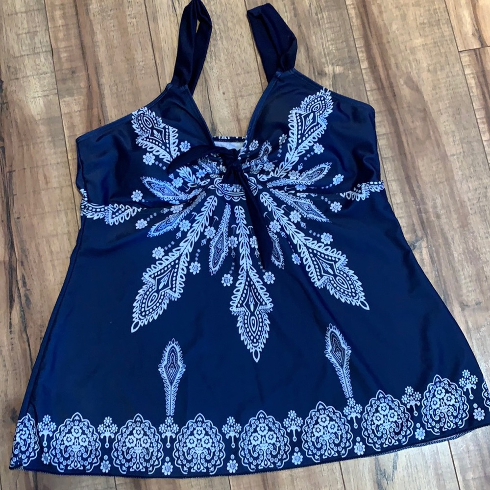 Navy paisley swim tankini top XL
